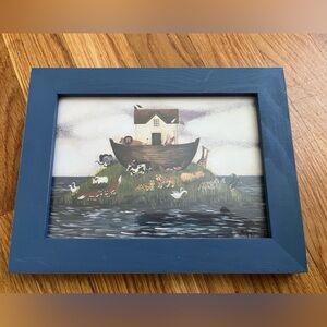 Folk Art Noah's Ark Print in Navy Frame